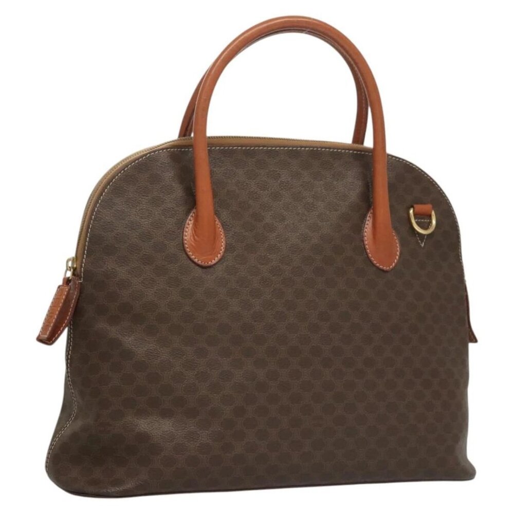 CELINE Macadam Canvas Hand Bag PVC Leather Brown Gold Auth 122168